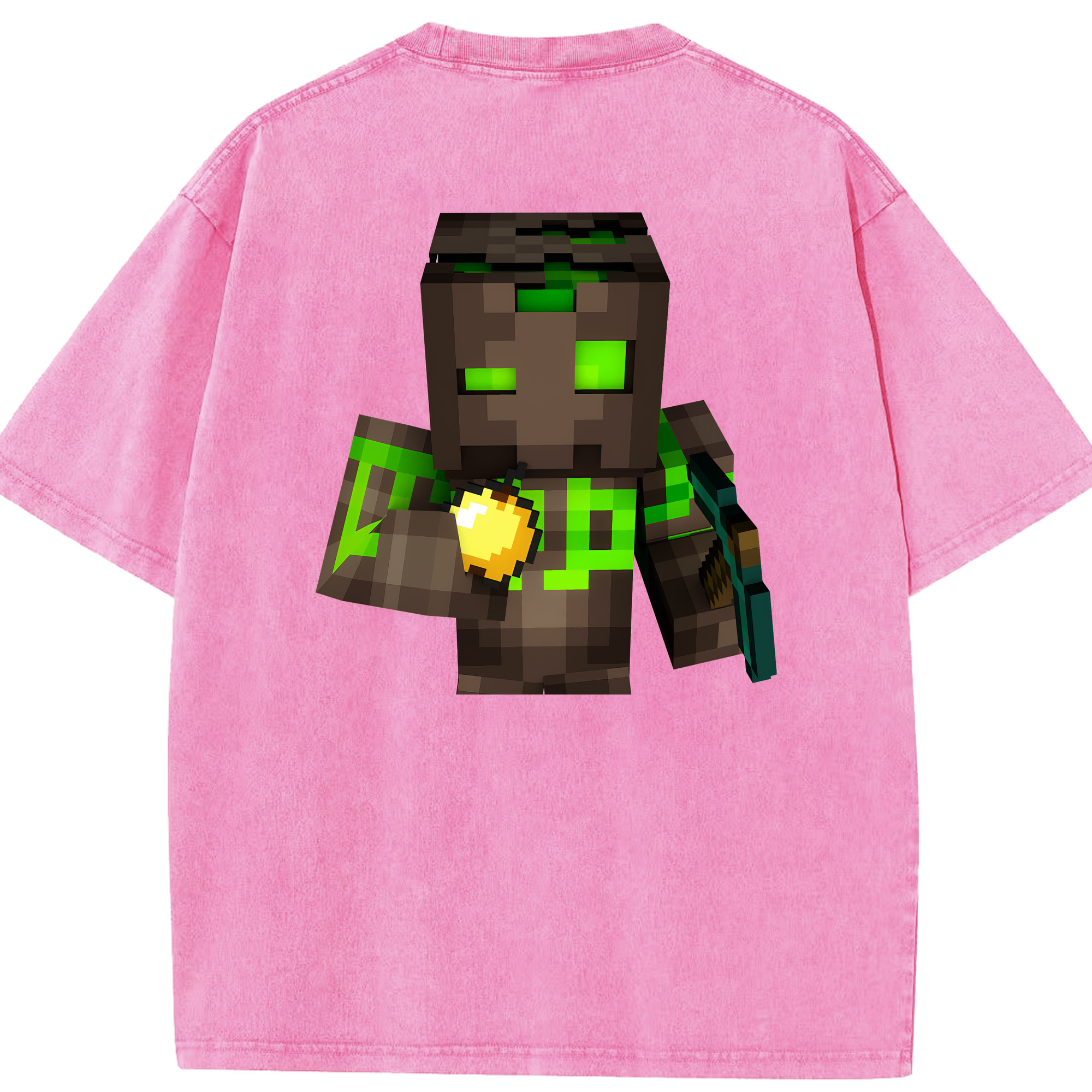 （画像用） マインクラフト ブロックの世界 Minecraft MC Block world 綿100% ヴィンテージ風 半袖Tシャツ（背面プリント）